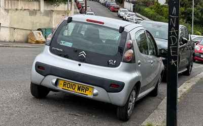 RO10 WRP, a Silver Citroen C1 parked in Hollingdean