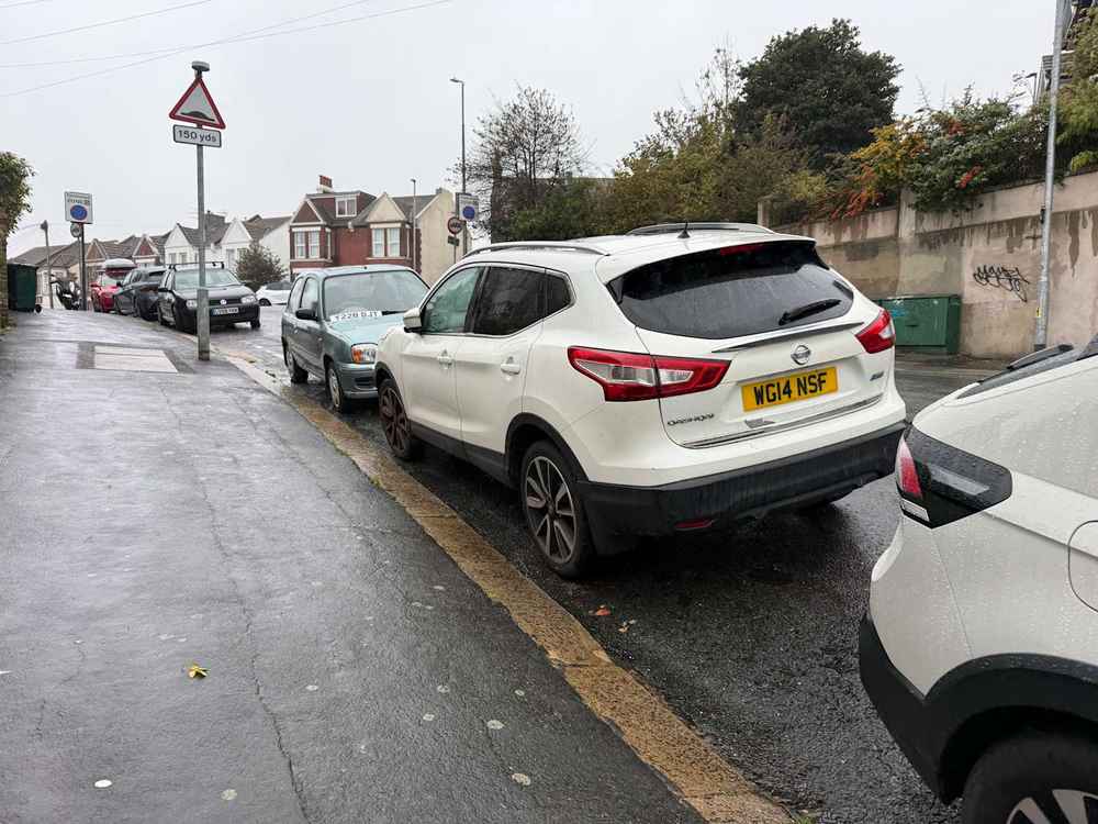 Photograph of WG14 NSF - a White Nissan Qashqai parked in Hollingdean by a non-resident who uses the local area as part of their Brighton commute. The twelfth of twelve photographs supplied by the residents of Hollingdean.