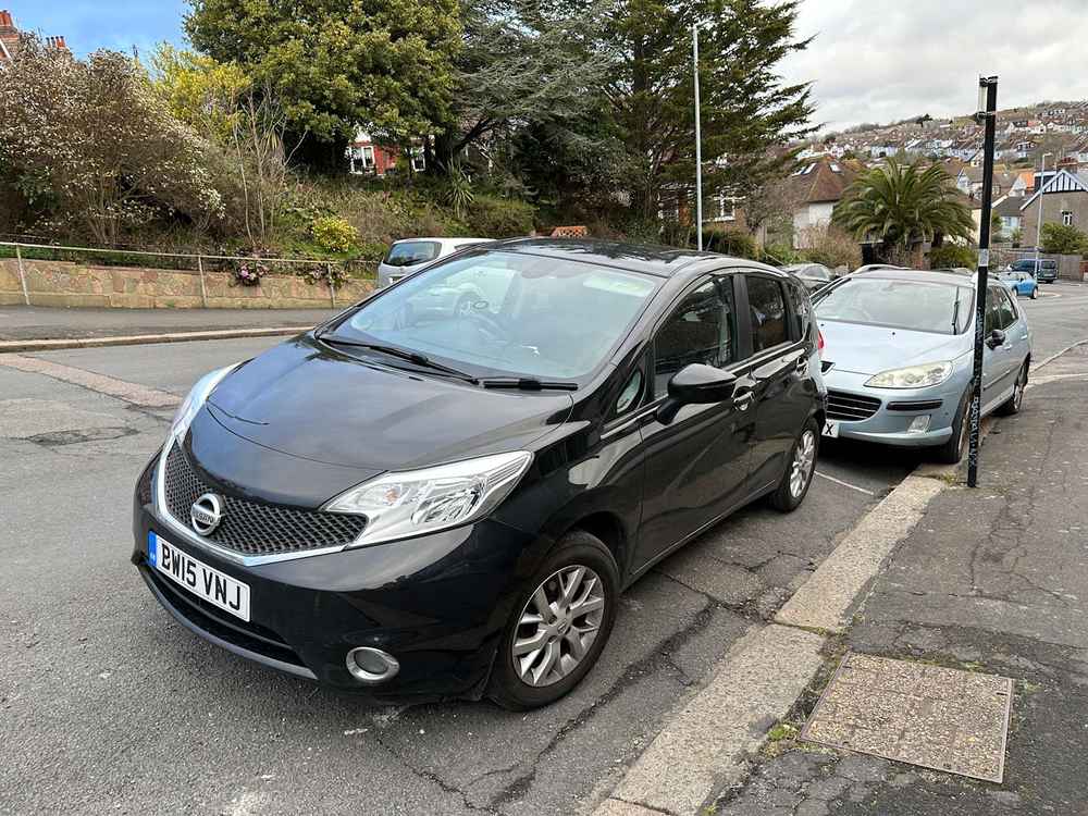 Photograph of BW15 VNJ - a Black Nissan Note parked in Hollingdean by a non-resident who uses the local area as part of their Brighton commute. The seventh of twenty-two photographs supplied by the residents of Hollingdean.