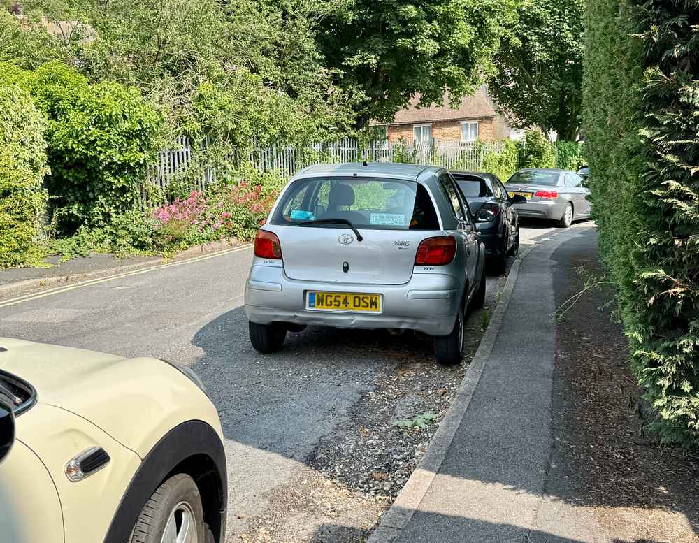 Photograph of WG54 OSM - a Silver Toyota Yaris parked in Hollingdean by a non-resident. The thirteenth of thirteen photographs supplied by the residents of Hollingdean.