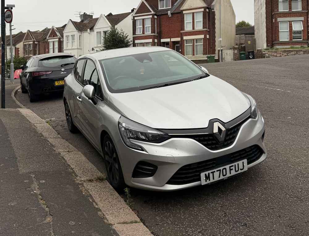 Photograph of MT70 FUJ - a Silver Renault Clio parked in Hollingdean by a non-resident. The third of eight photographs supplied by the residents of Hollingdean.