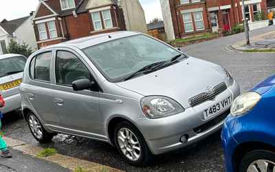 T483 VHT, a Silver Toyota Yaris parked in Hollingdean