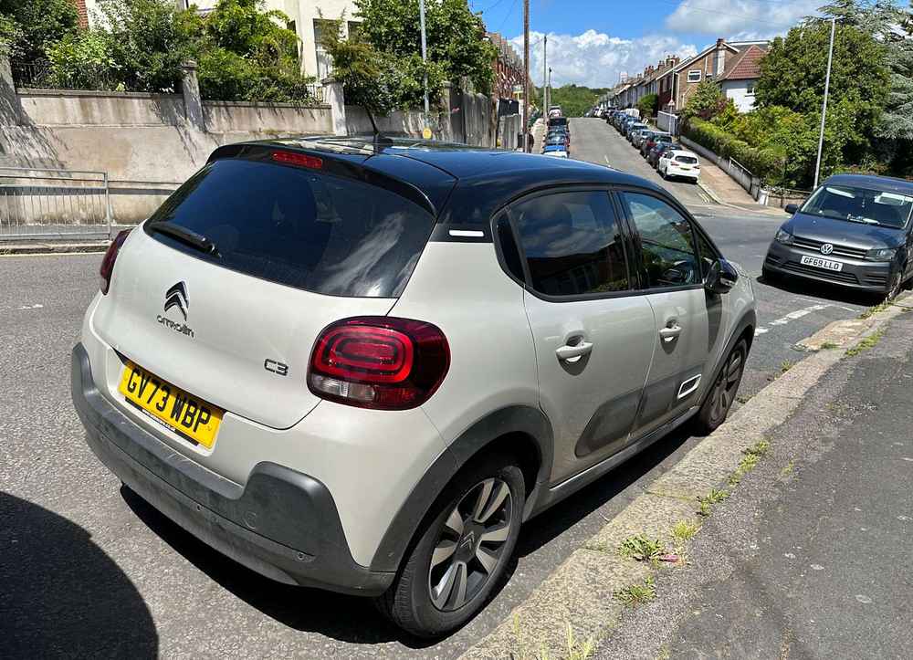 Photograph of GV73 WBP - a Grey Citroen C3 parked in Hollingdean by a non-resident who uses the local area as part of their Brighton commute. The eighth of twenty-five photographs supplied by the residents of Hollingdean.
