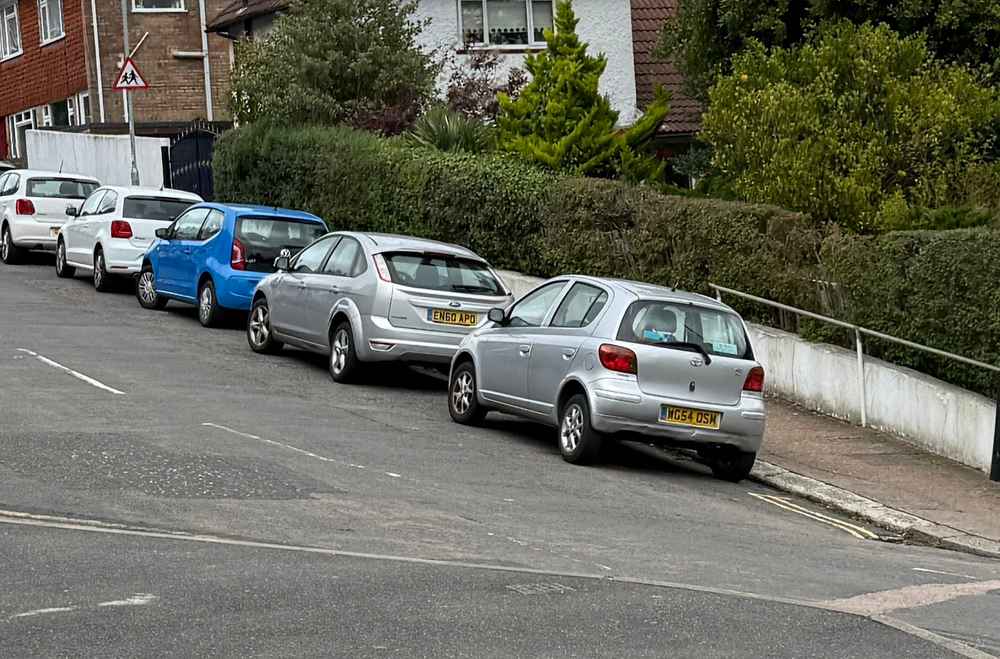 Photograph of WG54 OSM - a Silver Toyota Yaris parked in Hollingdean by a non-resident. The third of three photographs supplied by the residents of Hollingdean.