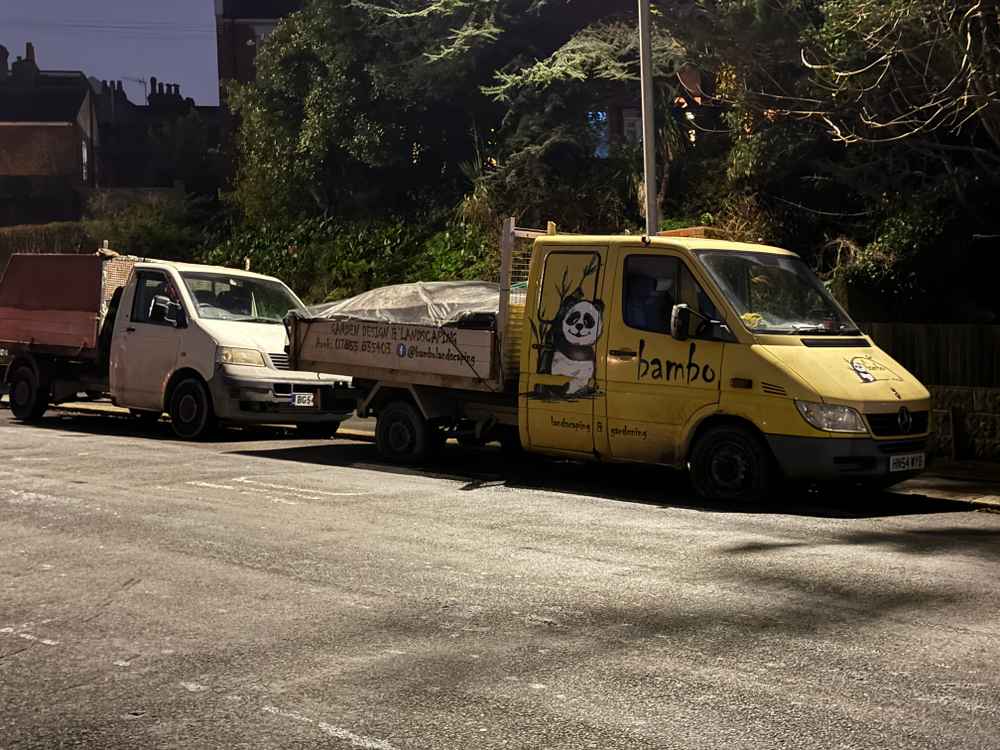 Photograph of HN54 WYB - a Yellow Mercedes Sprinter parked in Hollingdean by a non-resident. The first of two photographs supplied by the residents of Hollingdean.