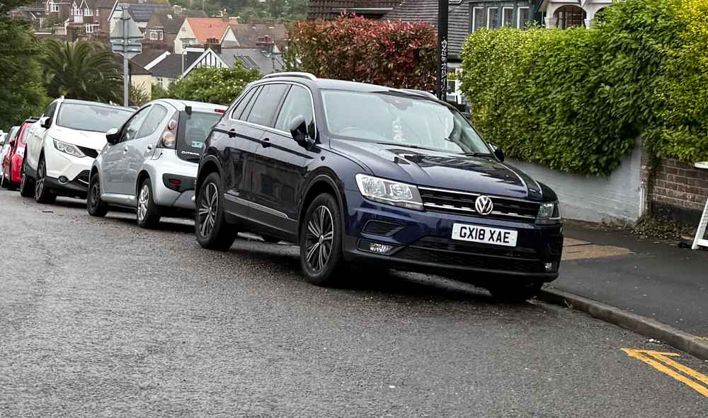 Photograph of GX18 XAE - a Blue Volkswagen Tiguan parked in Hollingdean by a non-resident who uses the local area as part of their Brighton commute. The thirteenth of thirteen photographs supplied by the residents of Hollingdean.
