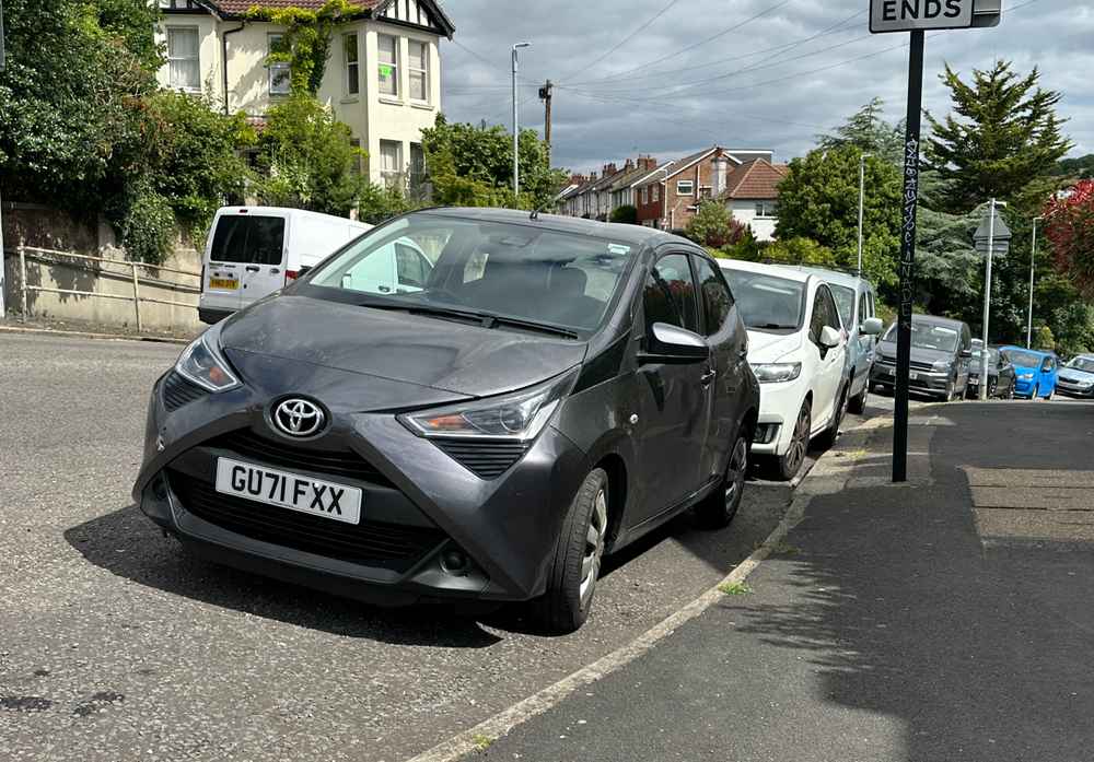 Photograph of GU71 FXX - a Grey Toyota Aygo parked in Hollingdean by a non-resident who uses the local area as part of their Brighton commute. The fourth of six photographs supplied by the residents of Hollingdean.