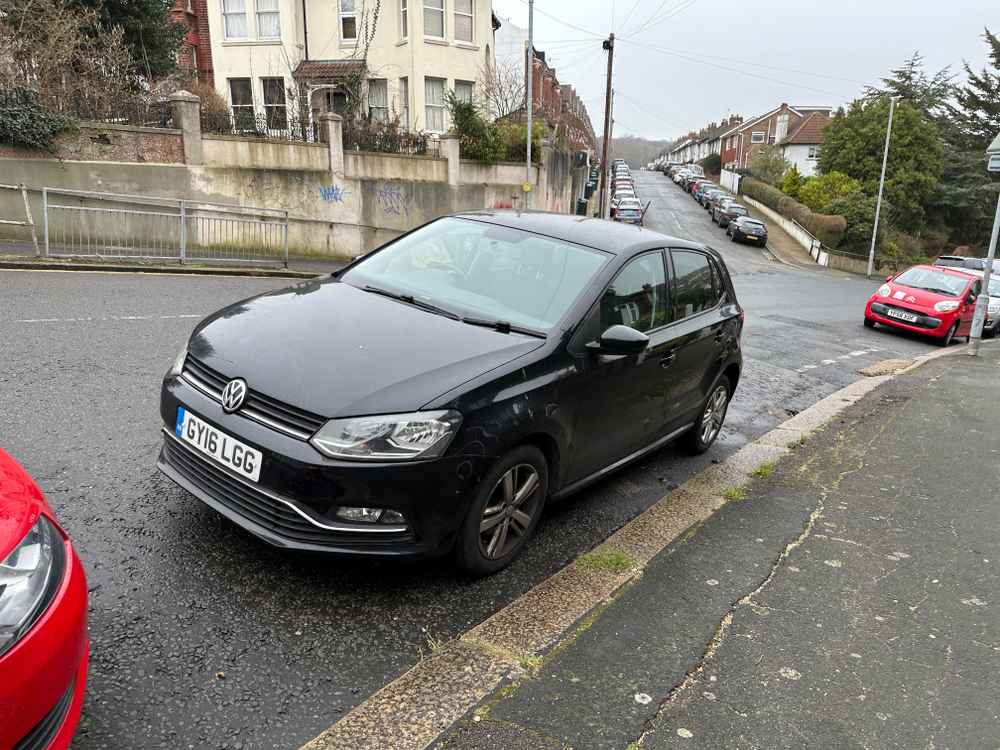 Photograph of GY16 LGG - a Black Volkswagen Polo parked in Hollingdean by a non-resident. The fifth of ten photographs supplied by the residents of Hollingdean.