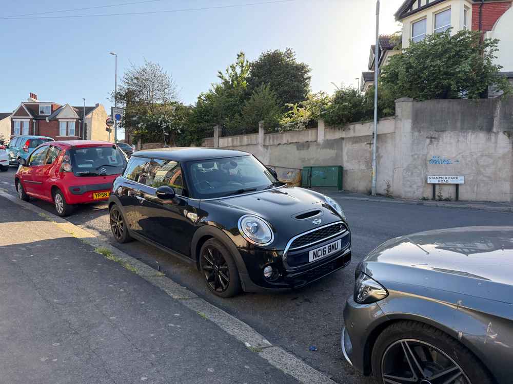 Photograph of NC16 BMU - a Black Mini Cooper parked in Hollingdean by a non-resident who uses the local area as part of their Brighton commute. The tenth of ten photographs supplied by the residents of Hollingdean.