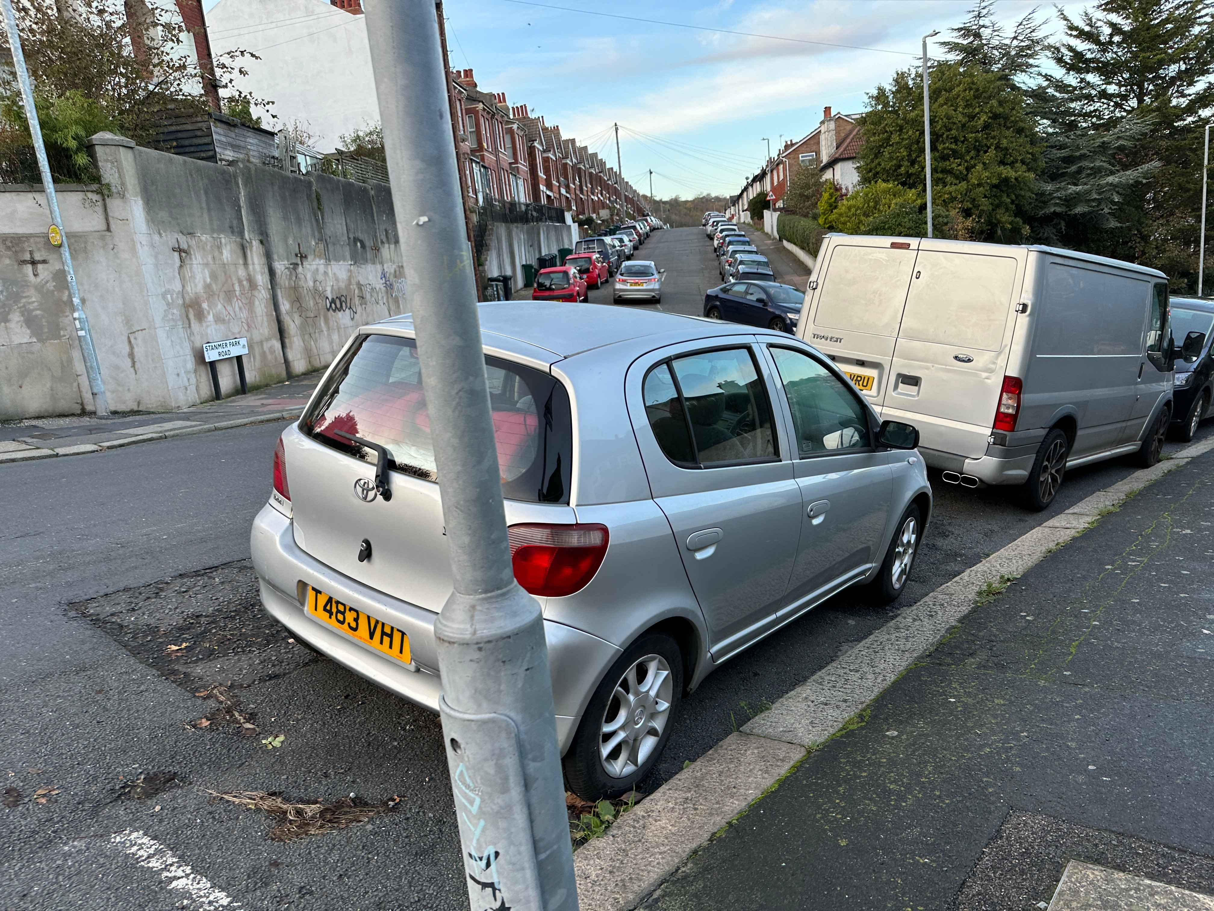 Photograph of T483 VHT - a Silver Toyota Yaris parked in Hollingdean by a non-resident. The sixth of fourteen photographs supplied by the residents of Hollingdean.