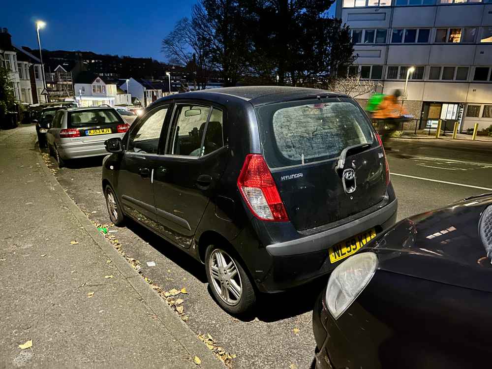 Photograph of NL59 KTT - a Black Hyundai i10 parked in Hollingdean by a non-resident. The third of three photographs supplied by the residents of Hollingdean.