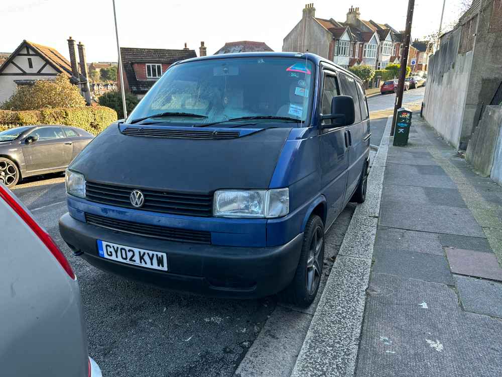 Photograph of GY02 KYW - a Blue Volkswagen Transporter camper van parked in Hollingdean by a non-resident. The third of twenty-one photographs supplied by the residents of Hollingdean.