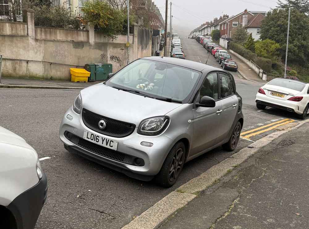 Photograph of LO16 YVC - a Silver Smart ForFour parked in Hollingdean by a non-resident. The ninth of nine photographs supplied by the residents of Hollingdean.