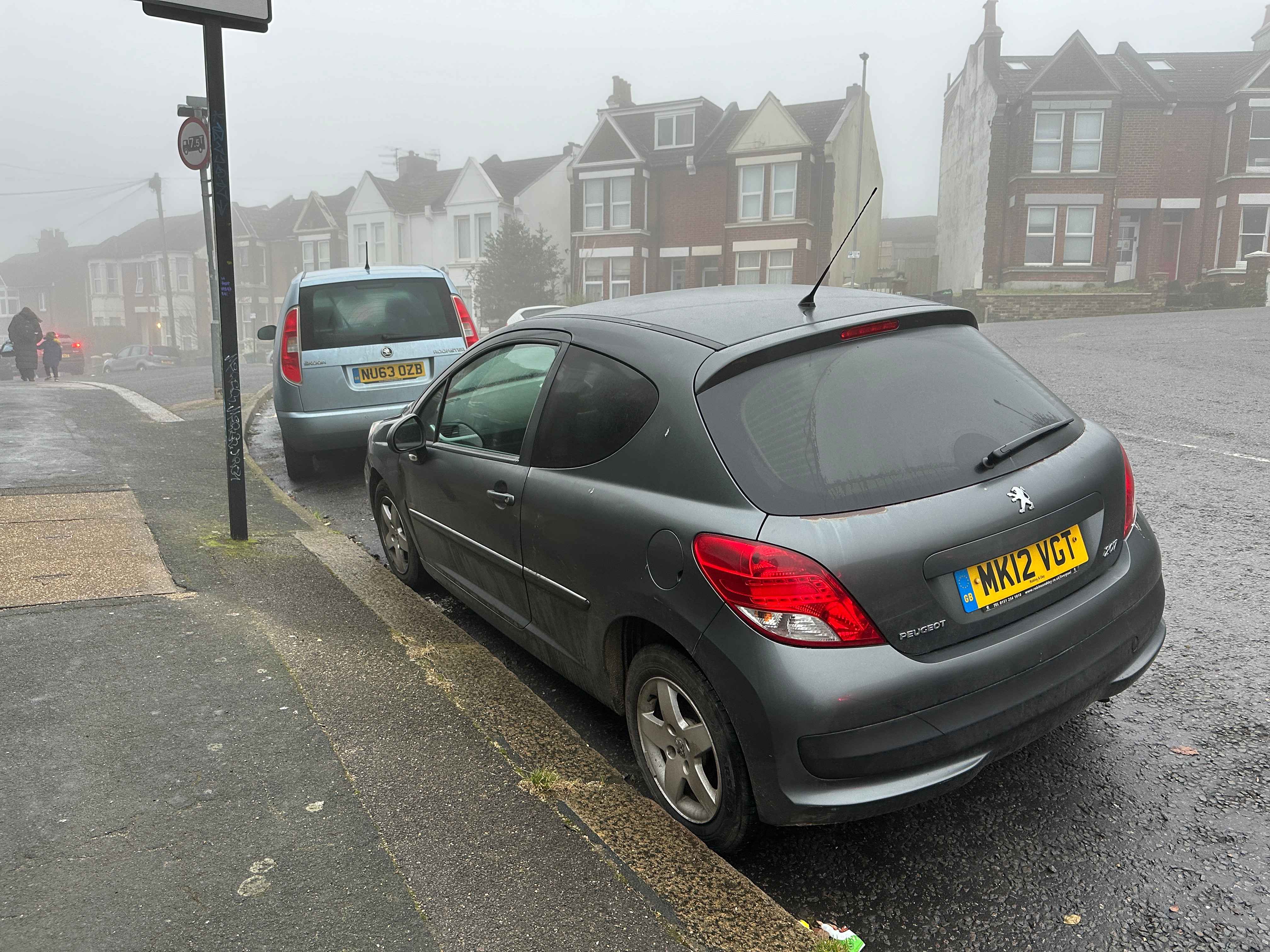 Photograph of MK12 VGT - a Grey Peugeot 207 parked in Hollingdean by a non-resident who uses the local area as part of their Brighton commute. The fifth of six photographs supplied by the residents of Hollingdean.