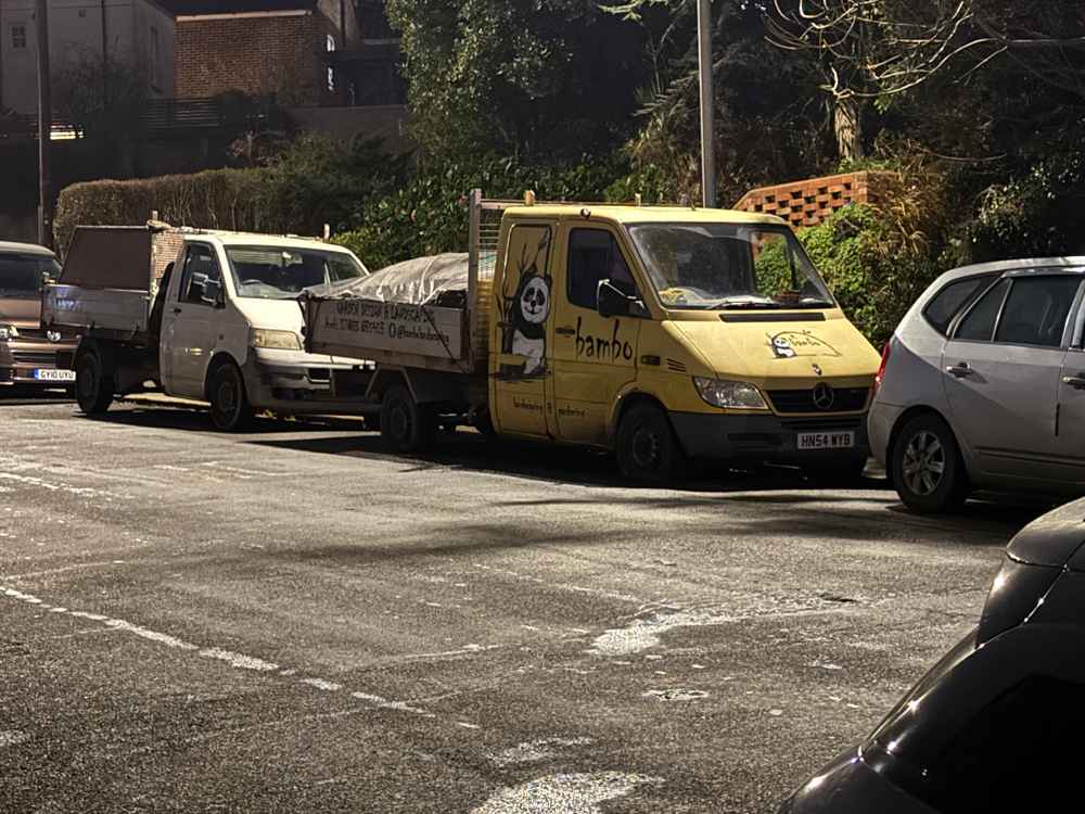 Photograph of HN54 WYB - a Yellow Mercedes Sprinter parked in Hollingdean by a non-resident. The second of two photographs supplied by the residents of Hollingdean.