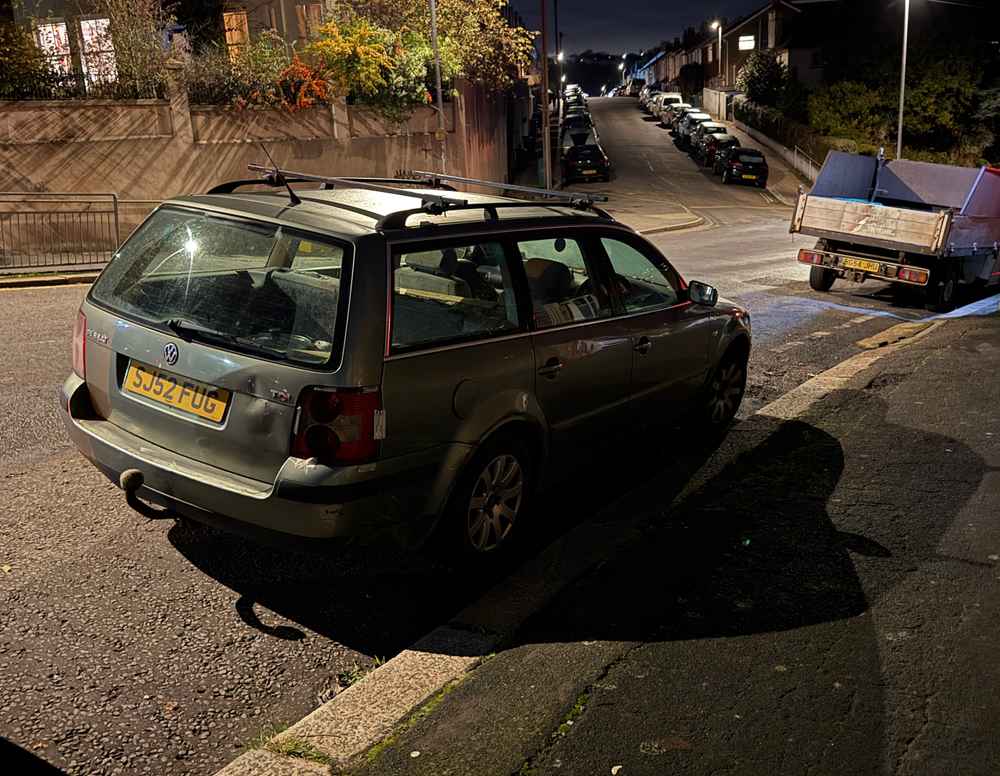 Photograph of SJ52 FUG - a Green Volkswagen Passat parked in Hollingdean by a non-resident, and potentially abandoned. The second of two photographs supplied by the residents of Hollingdean.