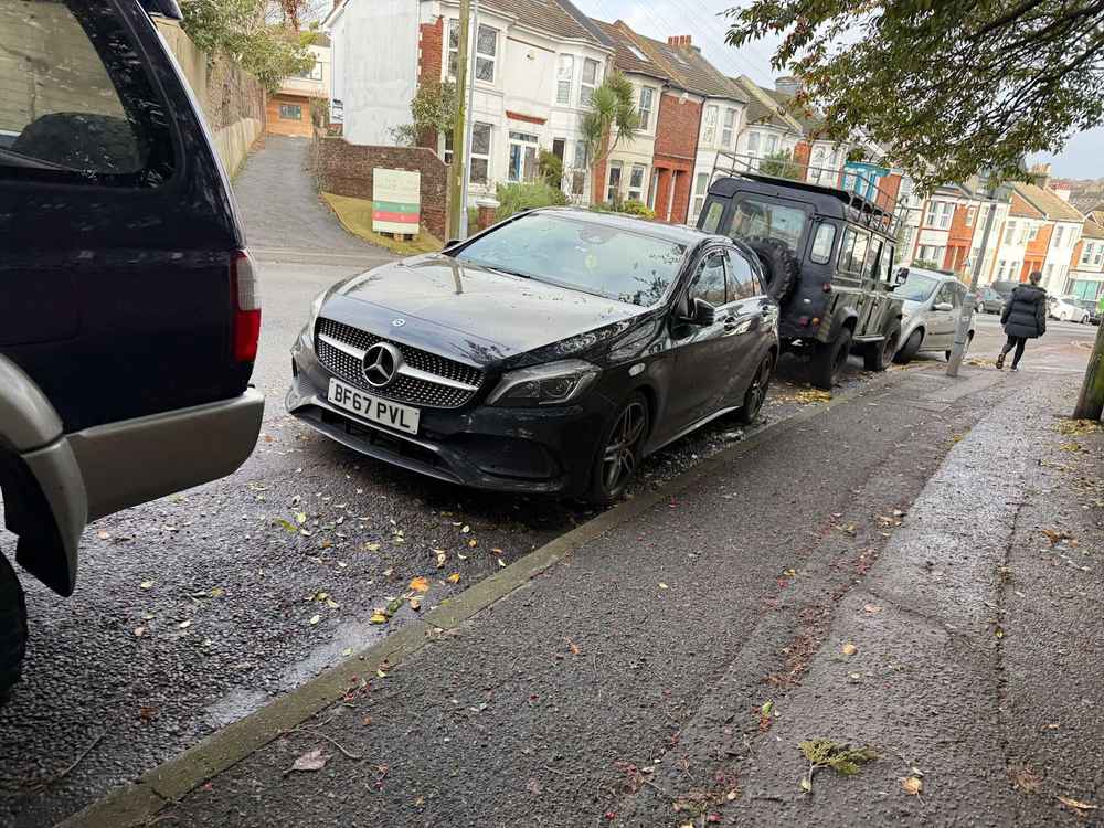 Photograph of BF67 PVL - a Black Mercedes A Class parked in Hollingdean by a non-resident. The fifth of six photographs supplied by the residents of Hollingdean.