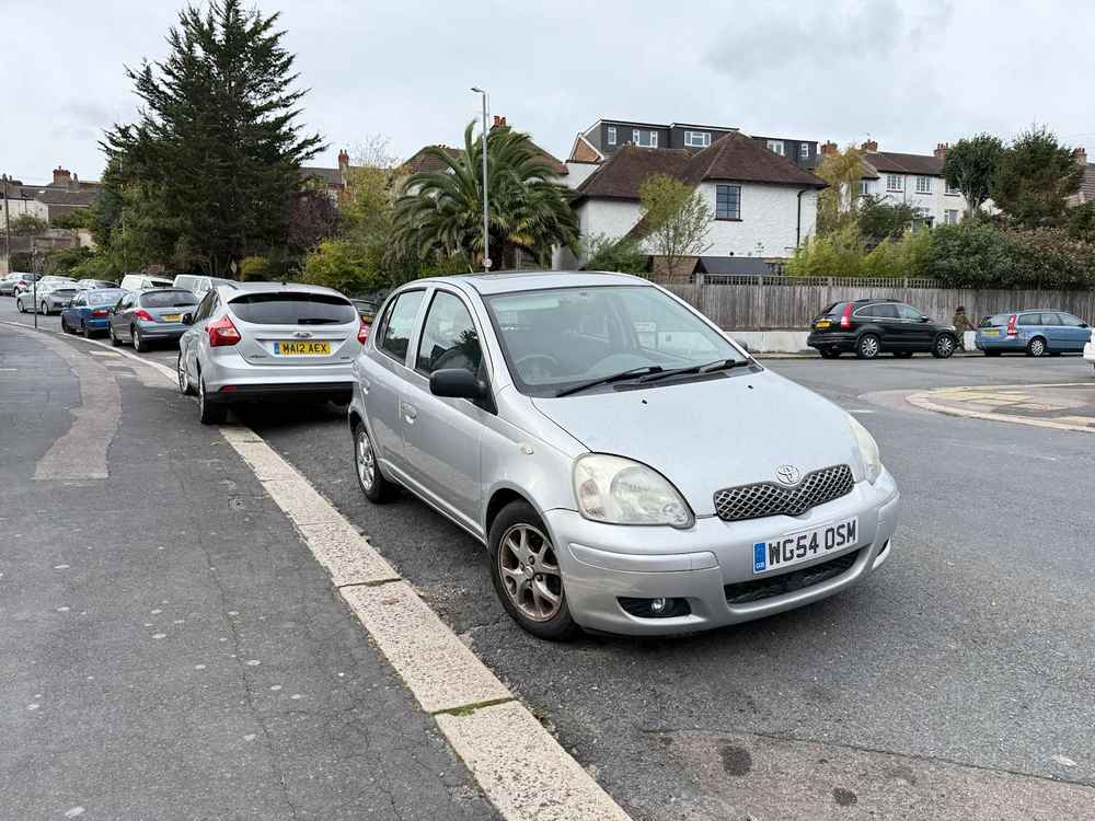 Photograph of WG54 OSM - a Silver Toyota Yaris parked in Hollingdean by a non-resident. The eighteenth of twenty photographs supplied by the residents of Hollingdean.