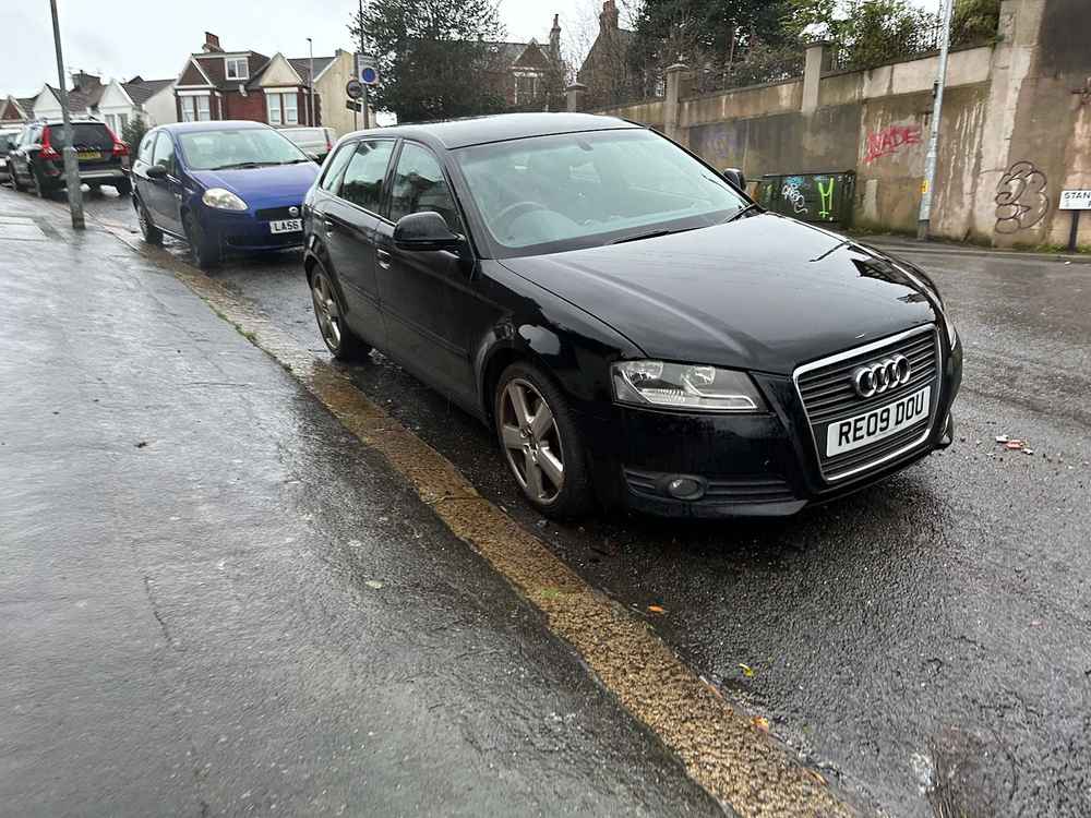 Photograph of RE09 DOU - a Black Audi A3 parked in Hollingdean by a non-resident who uses the local area as part of their Brighton commute. The seventh of eleven photographs supplied by the residents of Hollingdean.