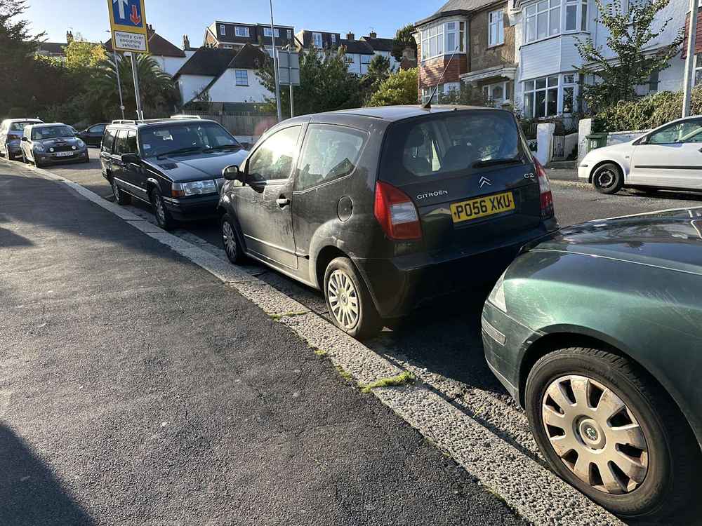 Photograph of PO56 XKU - a Black Citroen C2 parked in Hollingdean by a non-resident. The second of seventeen photographs supplied by the residents of Hollingdean.