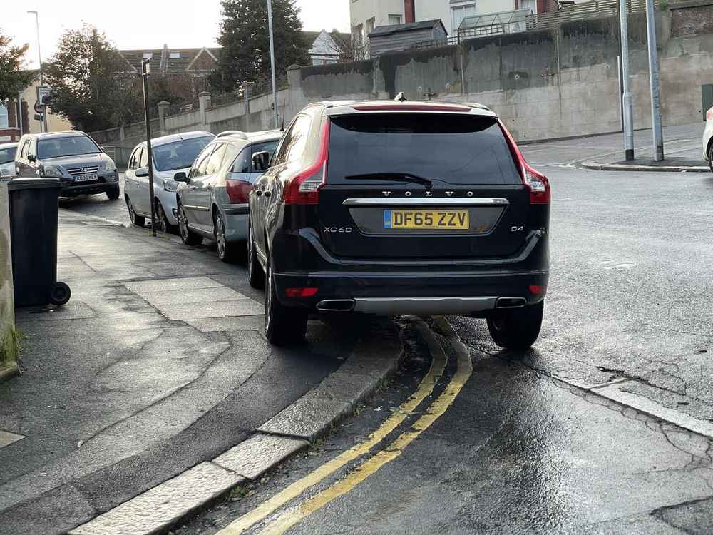 Photograph of DF65 ZZV - a Black Volvo XC60 parked in Hollingdean by a non-resident. The second of eleven photographs supplied by the residents of Hollingdean.