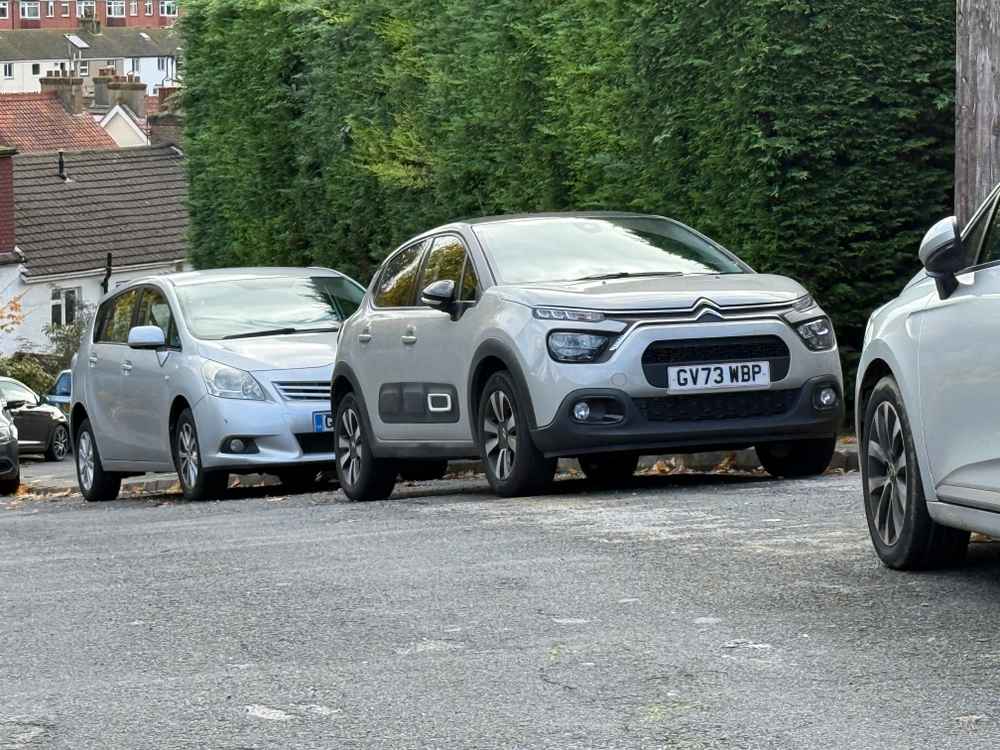 Photograph of GV73 WBP - a Grey Citroen C3 parked in Hollingdean by a non-resident who uses the local area as part of their Brighton commute. The twelfth of twelve photographs supplied by the residents of Hollingdean.