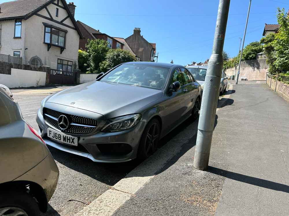 Photograph of FJ68 WHX - a Grey Mercedes C Class parked in Hollingdean by a non-resident. The seventh of eight photographs supplied by the residents of Hollingdean.