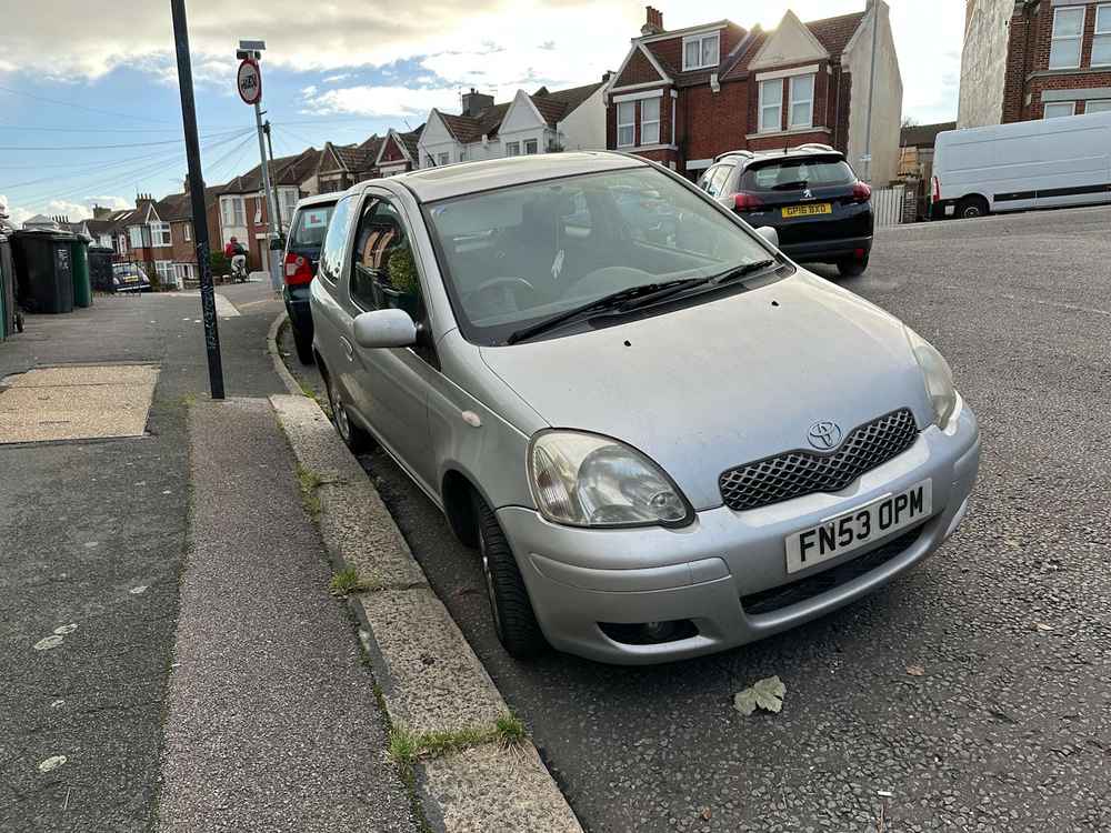 Photograph of FN53 OPM - a Silver Toyota Yaris parked in Hollingdean by a non-resident. The first of eleven photographs supplied by the residents of Hollingdean.