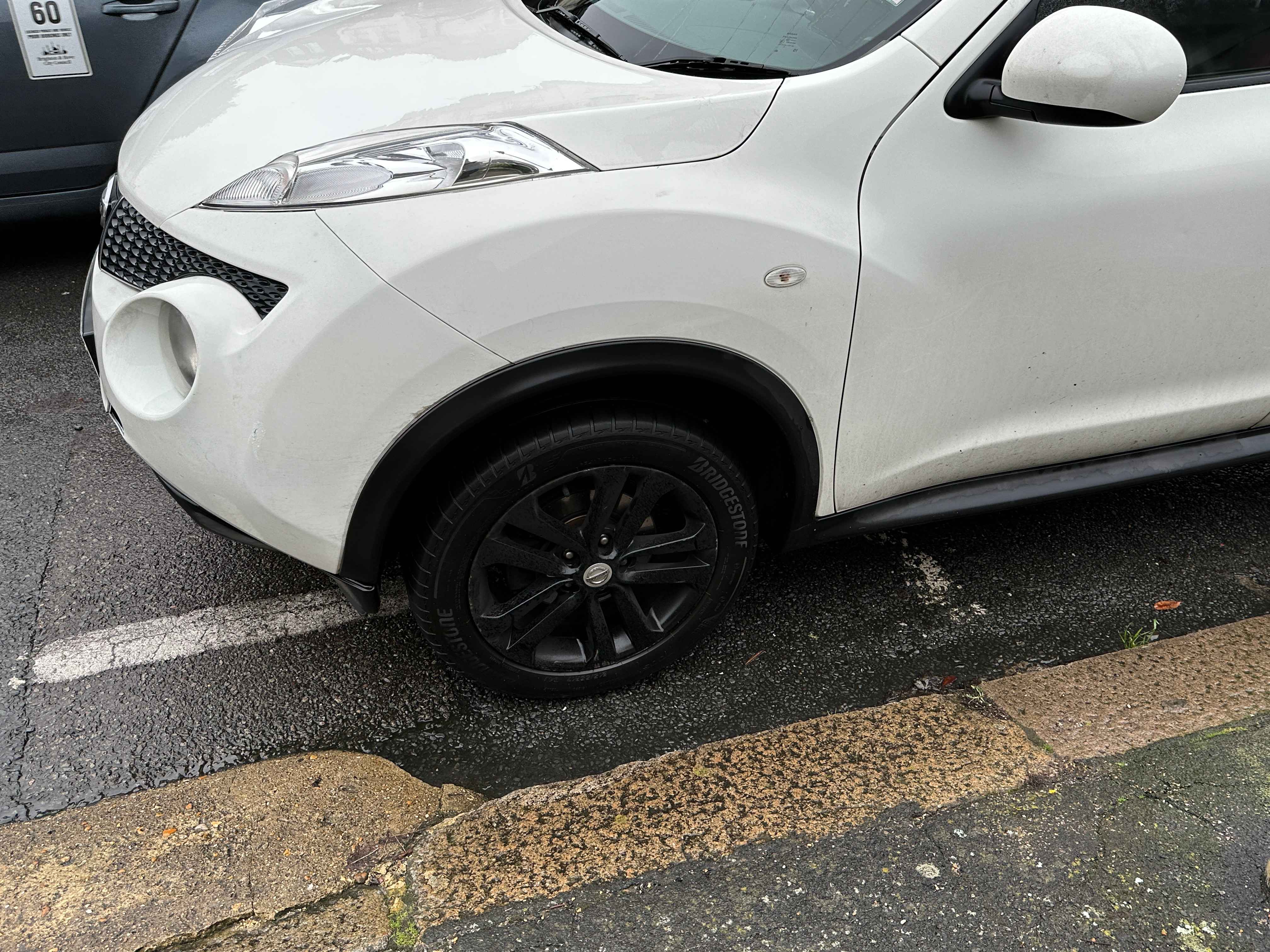 Photograph of RF12 JVH - a White Nissan Juke parked in Hollingdean by a non-resident who uses the local area as part of their Brighton commute. The third of three photographs supplied by the residents of Hollingdean.