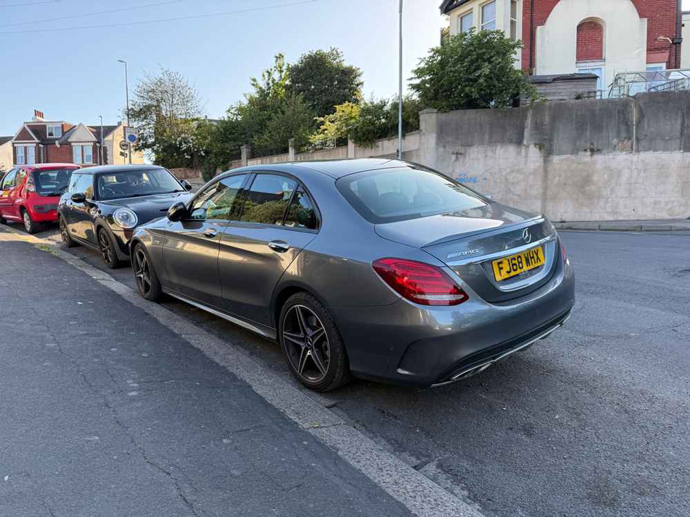 Photograph of FJ68 WHX - a Grey Mercedes C Class parked in Hollingdean by a non-resident. The eighteenth of eighteen photographs supplied by the residents of Hollingdean.