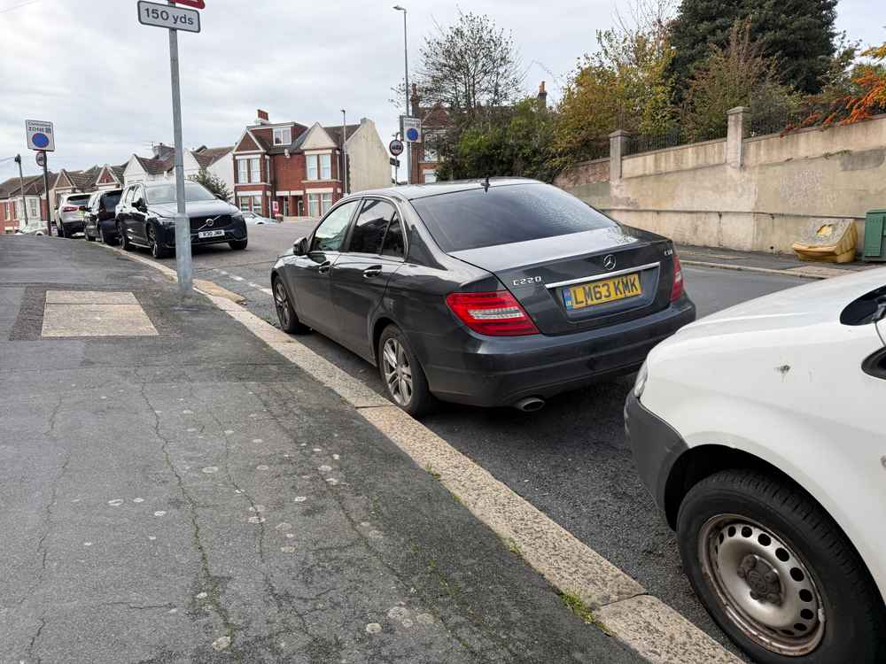 Photograph of LM63 KMK - a Black Mercedes C Class parked in Hollingdean by a non-resident who uses the local area as part of their Brighton commute. The ninth of nine photographs supplied by the residents of Hollingdean.
