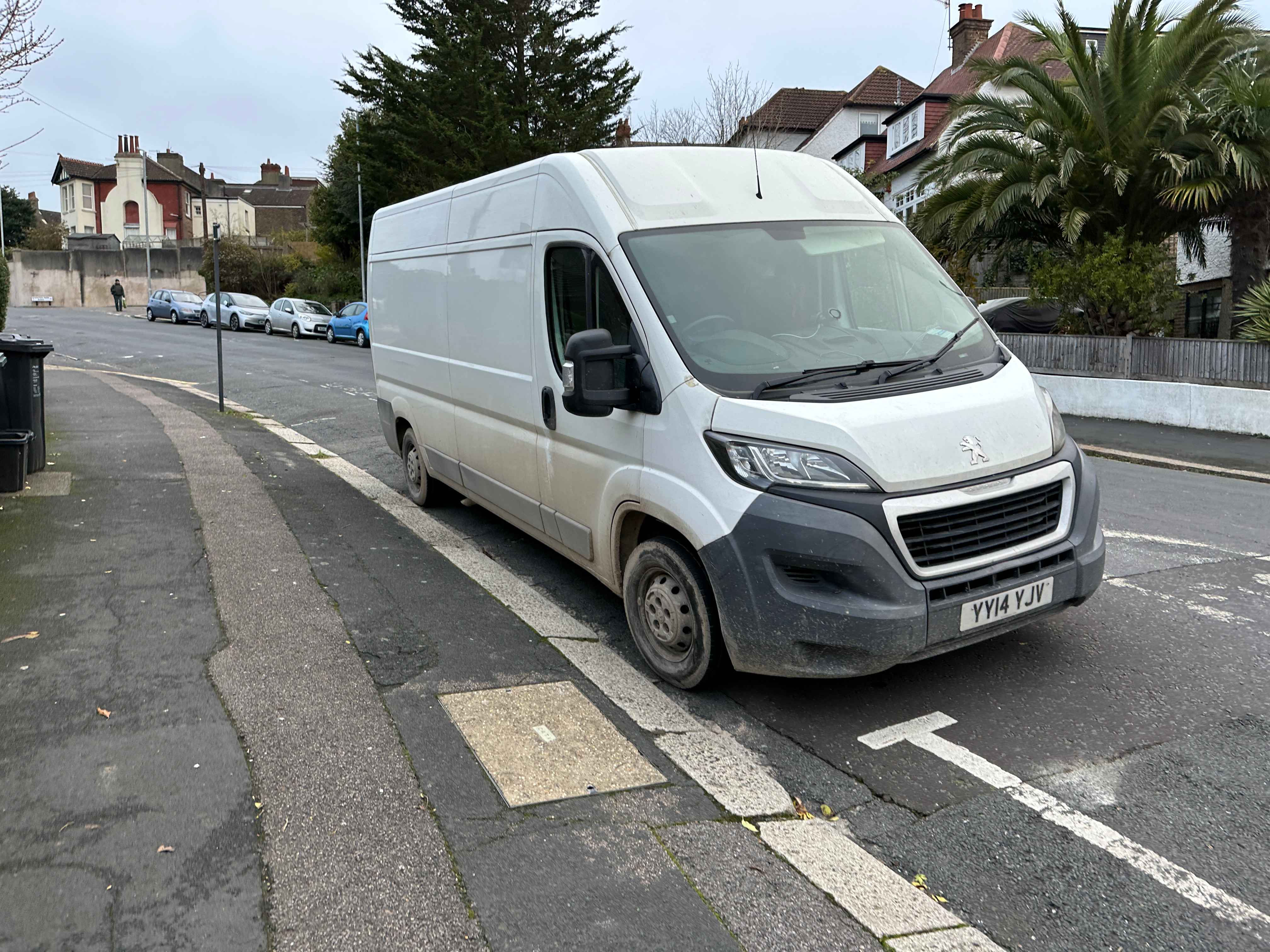 Photograph of YY14 YJV - a White Peugeot Boxer parked in Hollingdean by a non-resident. The first of three photographs supplied by the residents of Hollingdean.
