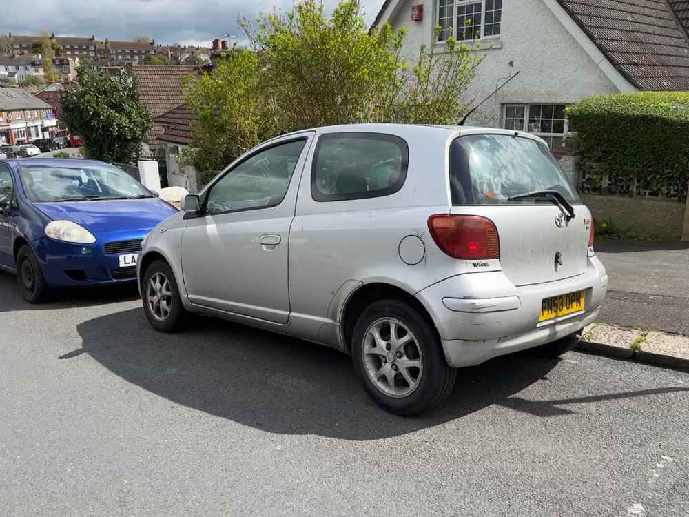 Photograph of FN53 OPM - a Silver Toyota Yaris parked in Hollingdean by a non-resident. The seventh of ten photographs supplied by the residents of Hollingdean.