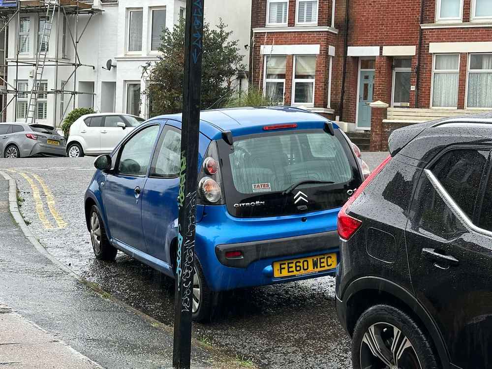 Photograph of FE60 WEC - a Blue Citroen C1 parked in Hollingdean by a non-resident. The eighth of sixteen photographs supplied by the residents of Hollingdean.