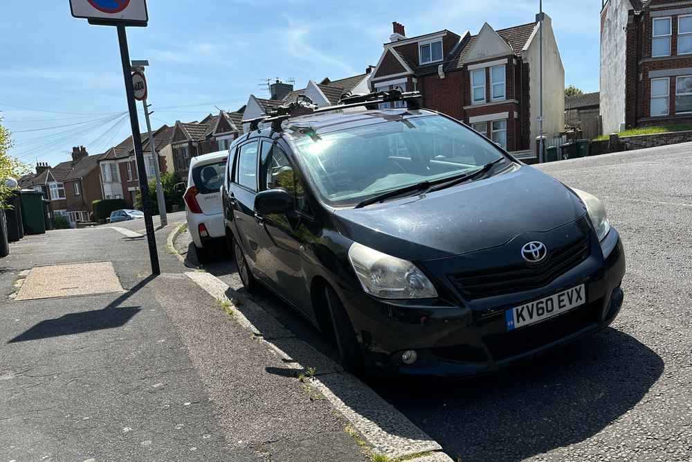 Photograph of KV60 EVX - a Black Toyota Verso parked in Hollingdean by a non-resident. The second of two photographs supplied by the residents of Hollingdean.