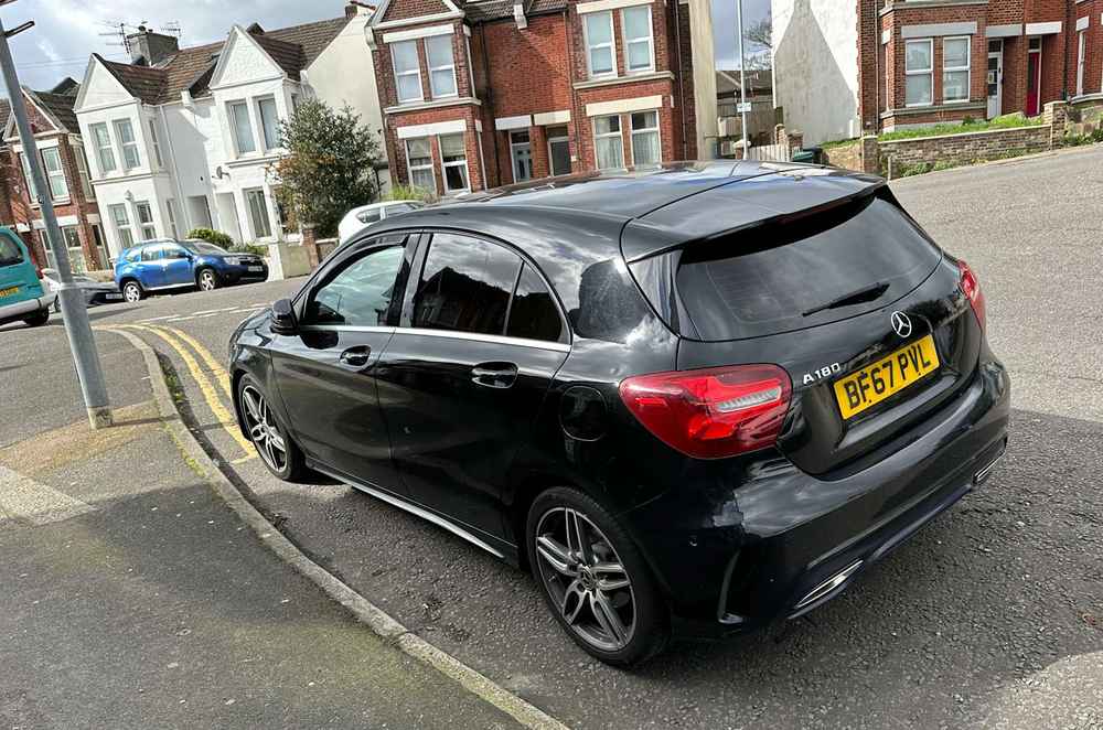 Photograph of BF67 PVL - a Black Mercedes A Class parked in Hollingdean by a non-resident. The first of six photographs supplied by the residents of Hollingdean.