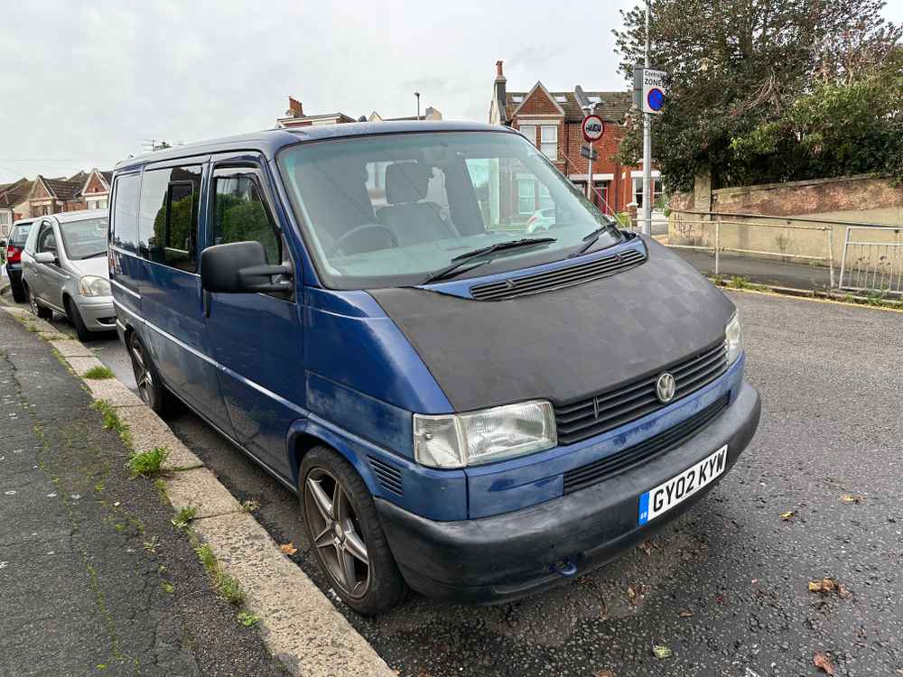 Photograph of GY02 KYW - a Blue Volkswagen Transporter camper van parked in Hollingdean by a non-resident. The seventeenth of twenty-one photographs supplied by the residents of Hollingdean.