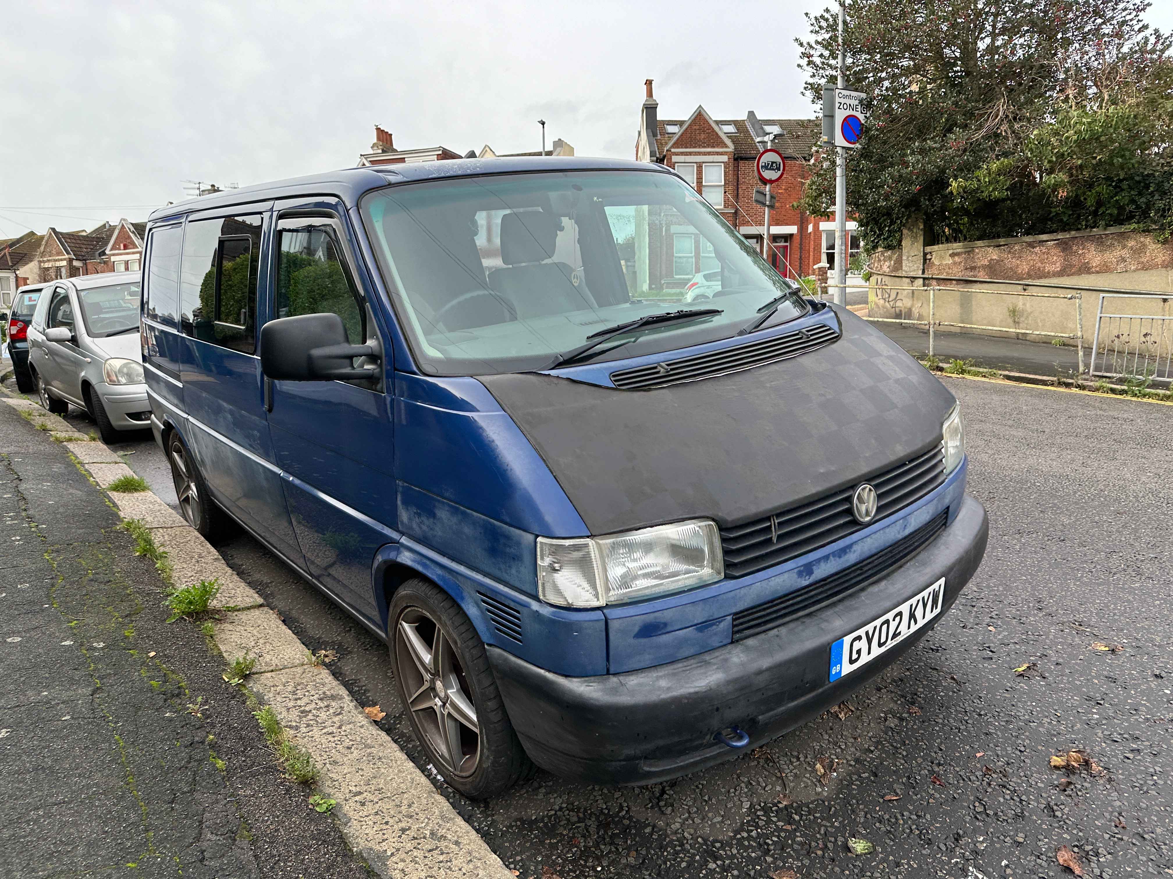 Photograph of GY02 KYW - a Blue Volkswagen Transporter camper van parked in Hollingdean by a non-resident. The fifteenth of eighteen photographs supplied by the residents of Hollingdean.