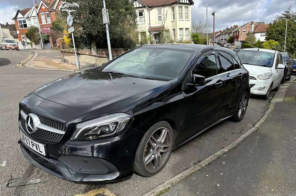Photograph of BF67 PVL - a Black Mercedes A Class parked in Hollingdean by a non-resident. The third of six photographs supplied by the residents of Hollingdean.