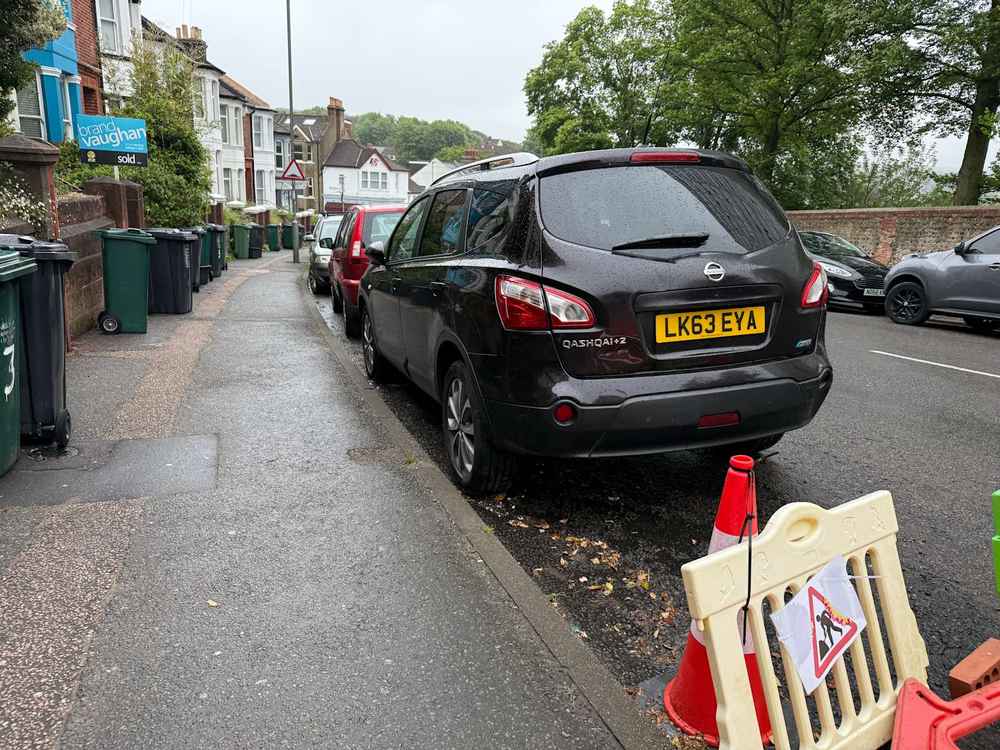 Photograph of LK63 EYA - a Black Nissan Qashai parked in Hollingdean by a non-resident. The second of two photographs supplied by the residents of Hollingdean.