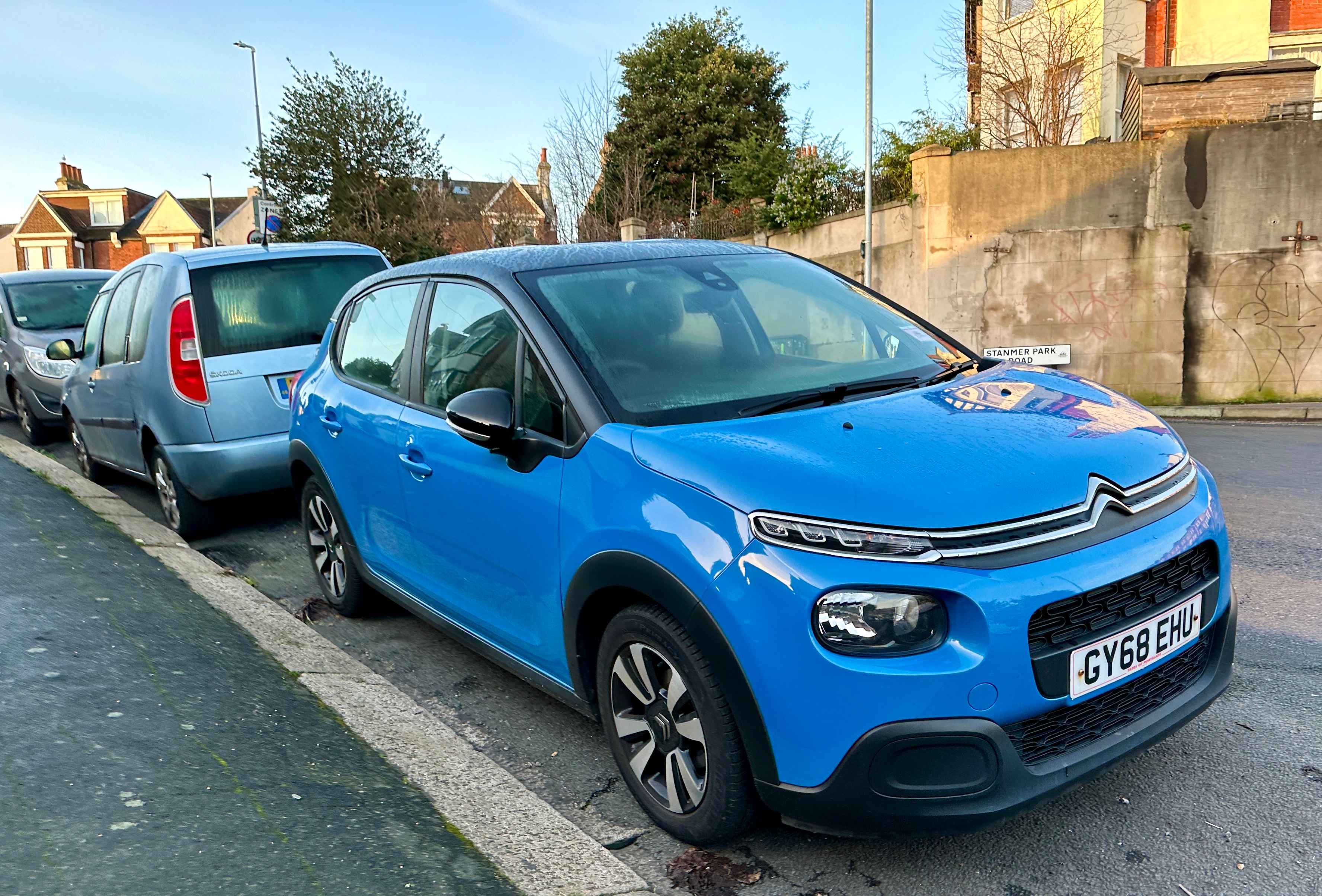 Photograph of GY68 EHU - a Blue Citroen C3 parked in Hollingdean by a non-resident who uses the local area as part of their Brighton commute. The twelfth of twelve photographs supplied by the residents of Hollingdean.