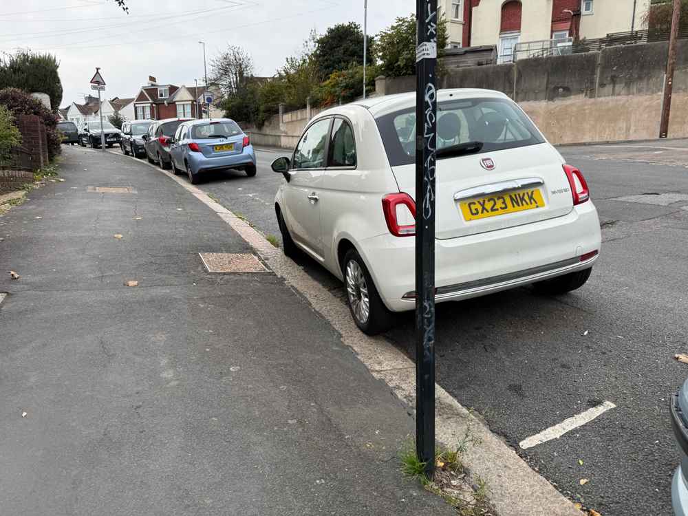 Photograph of GX23 NKK - a White Fiat 500 parked in Hollingdean by a non-resident. The fifth of six photographs supplied by the residents of Hollingdean.