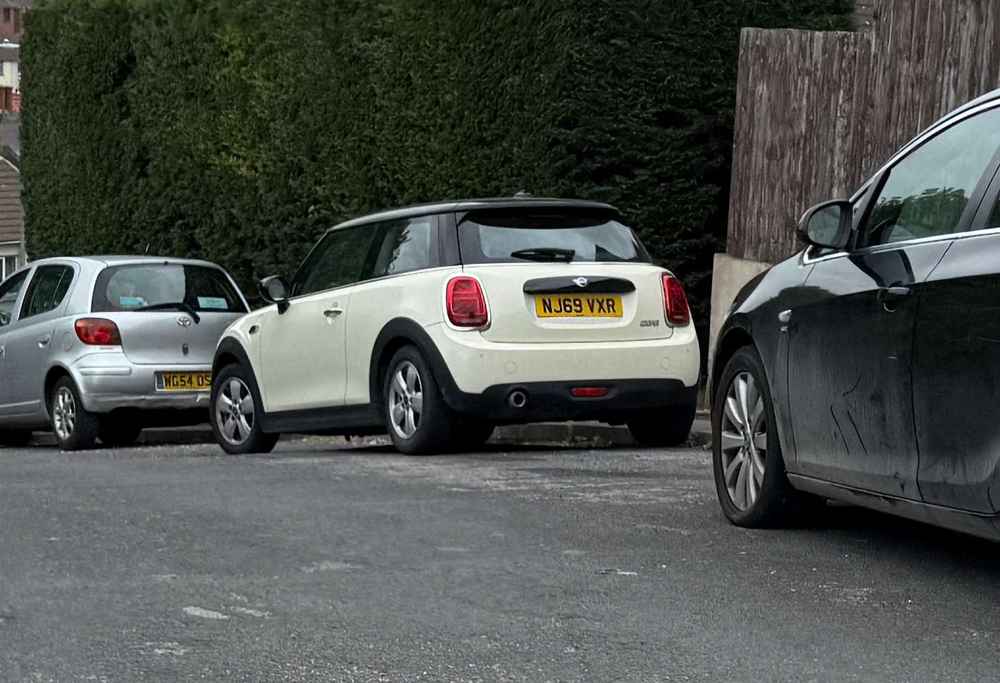Photograph of NJ69 VXR - a Beige Mini Cooper parked in Hollingdean by a non-resident. The eighth of ten photographs supplied by the residents of Hollingdean.