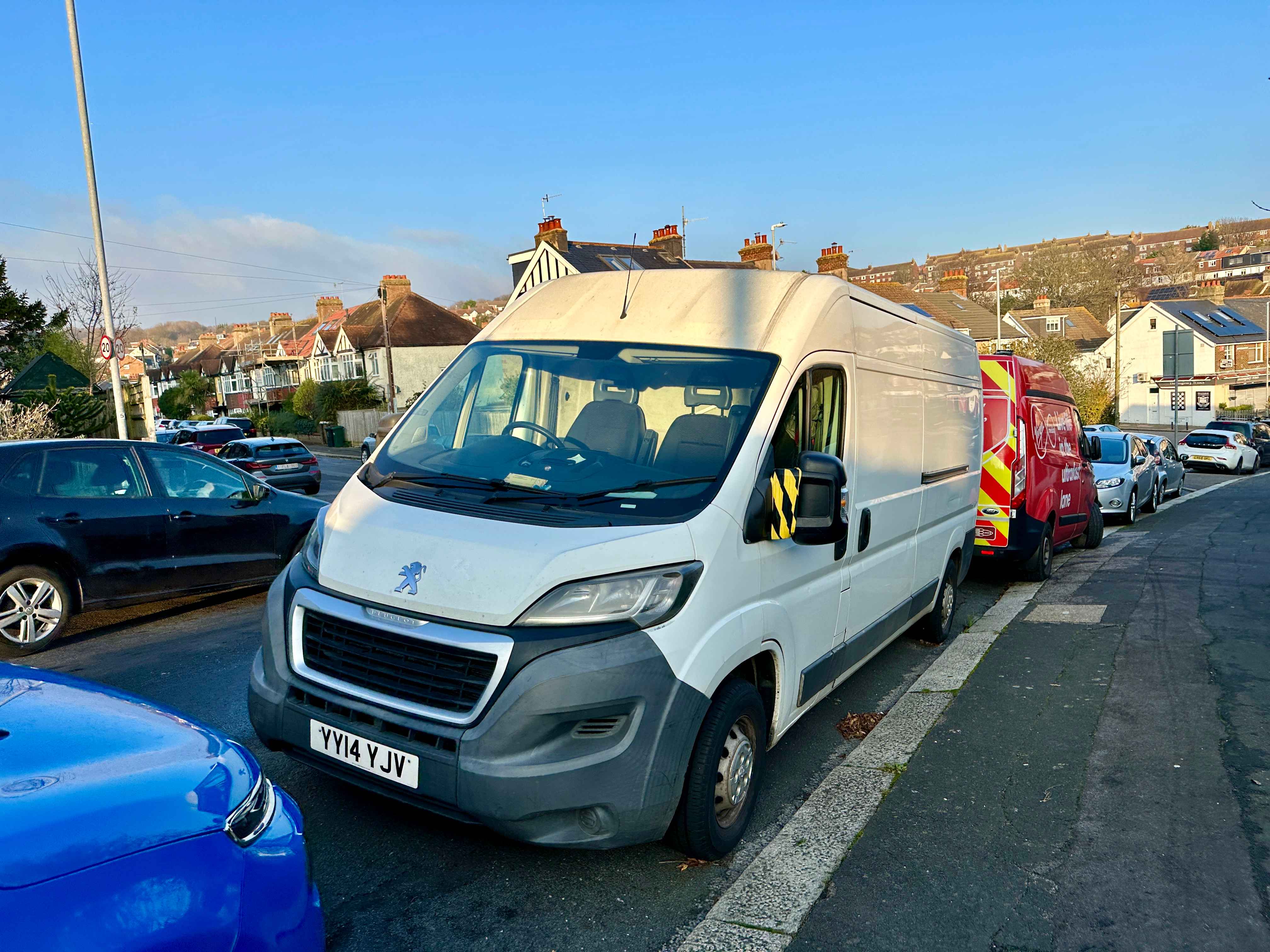 Photograph of YY14 YJV - a White Peugeot Boxer parked in Hollingdean by a non-resident. The third of three photographs supplied by the residents of Hollingdean.