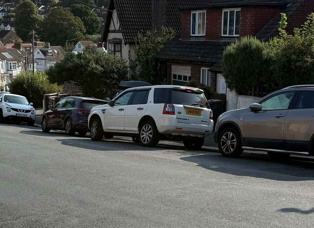Photograph of AK10 VGZ - a White Land Rover Freelander parked in Hollingdean by a non-resident. The fourth of thirteen photographs supplied by the residents of Hollingdean.
