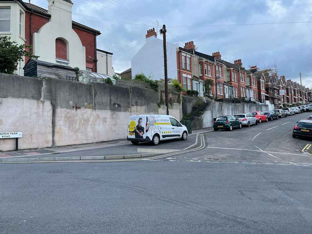 Photograph of YS18 XSM - a White Ford Transit Connect parked in Hollingdean by a non-resident. The third of five photographs supplied by the residents of Hollingdean.
