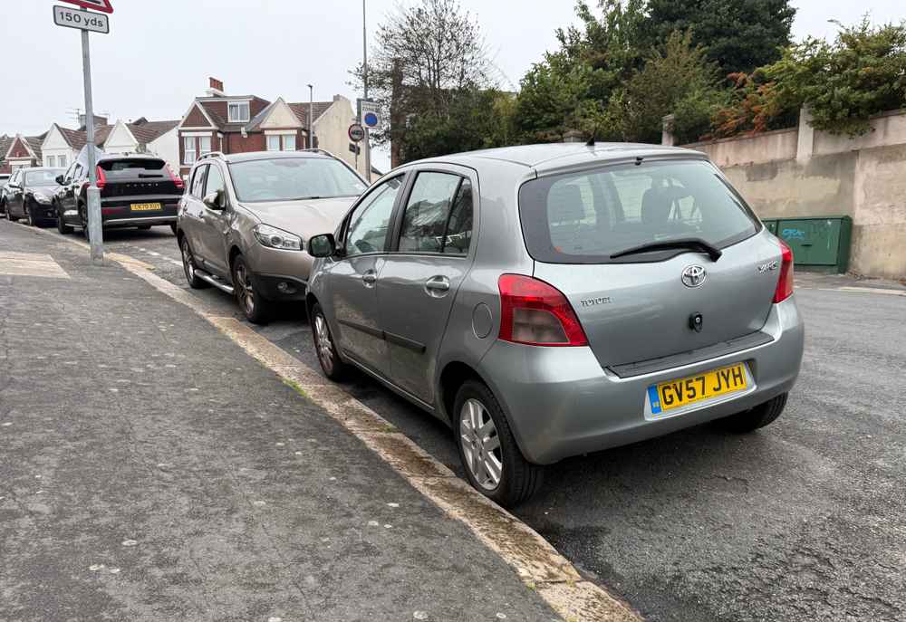 Photograph of GV57 JYH - a Grey Toyota Yaris parked in Hollingdean by a non-resident. The first of two photographs supplied by the residents of Hollingdean.