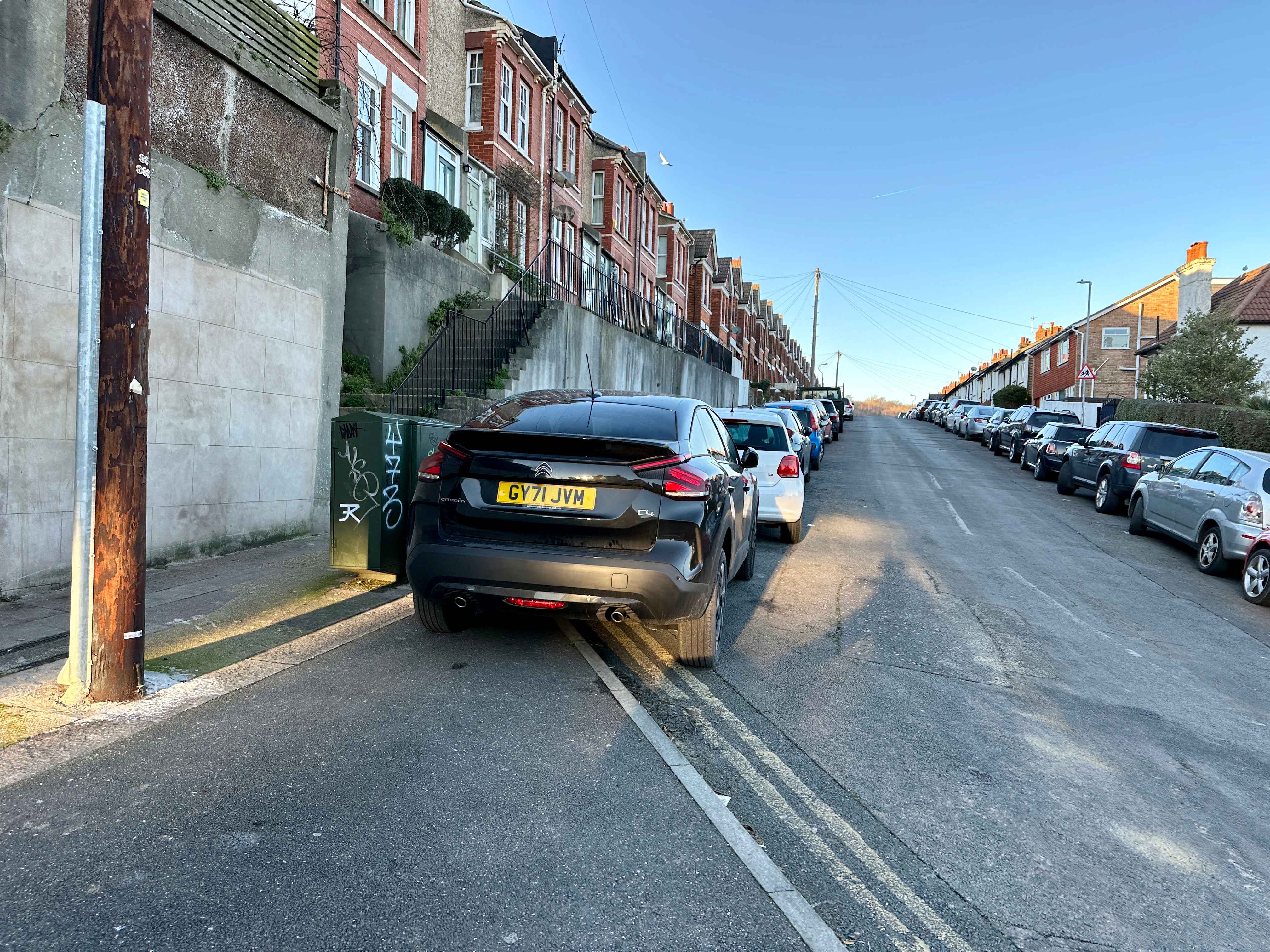 Photograph of GY71 JVM - a Black Citroen C4 parked in Hollingdean by a non-resident who uses the local area as part of their Brighton commute. The first of two photographs supplied by the residents of Hollingdean.
