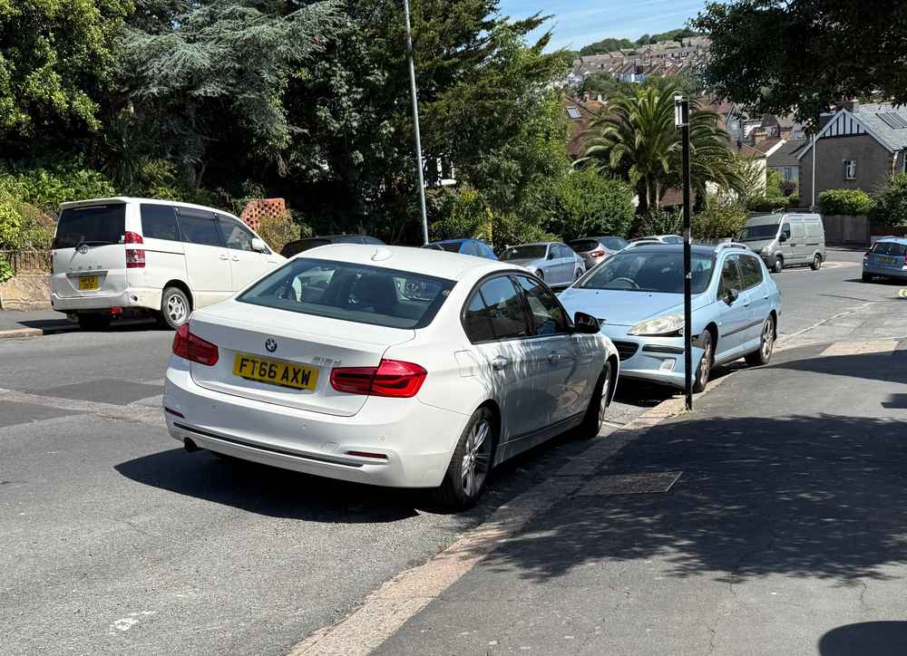 Photograph of FT66 AXW - a White BMW 3 Series parked in Hollingdean by a non-resident who uses the local area as part of their Brighton commute. The eighteenth of eighteen photographs supplied by the residents of Hollingdean.