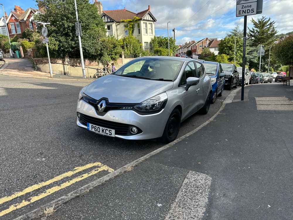 Photograph of P60 KCS - a Silver Renault Clio parked in Hollingdean by a non-resident. The second of two photographs supplied by the residents of Hollingdean.